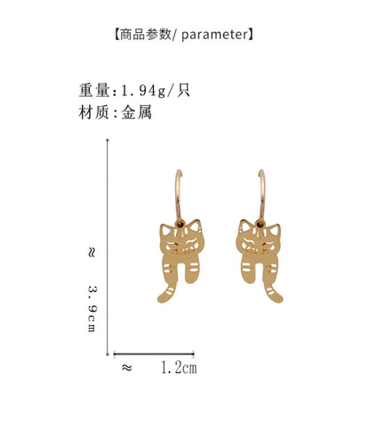 BS7230簡約鏤空會動的猫咪S925銀針耳環2023.09.26