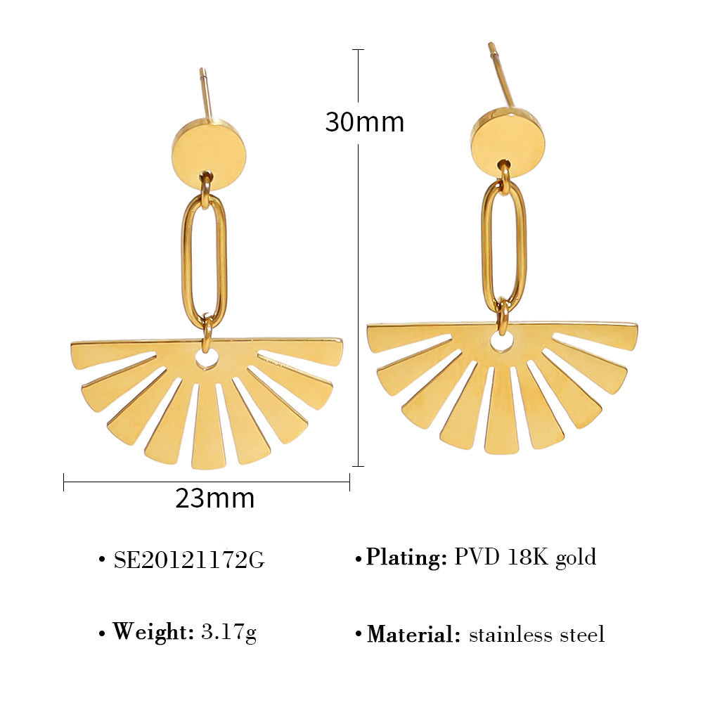 GJ1172法式INS風度假扇形鈦鋼18K金耳飾環2024.06.07