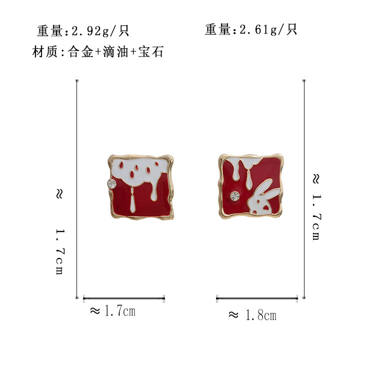 BM6902原創設計S925銀針個性方形撞色小兔子耳釘2023.05.12