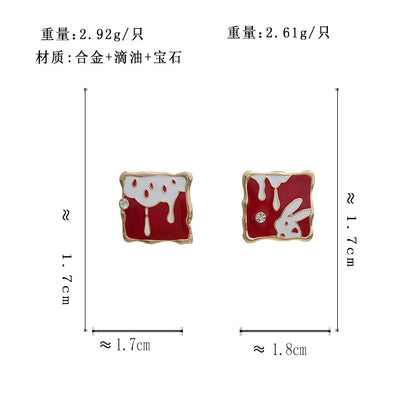 BM6902原創設計S925銀針個性方形撞色小兔子耳釘2023.05.12