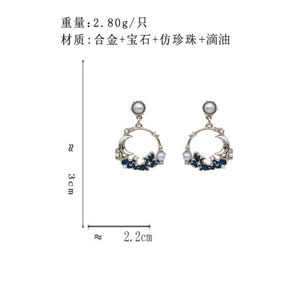 BJ7035原創設計珍珠月亮藍色海浪S925銀針耳釘2023.06.27