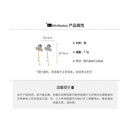 EJ0796ins風甜美小清新奶白花朵流蘇銀針耳環2024.6.14