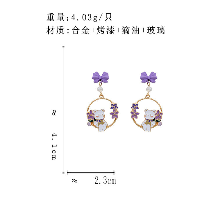 BJ7110原創設計甜美可愛小熊蝴蝶結S925銀針耳釘2023.06.27