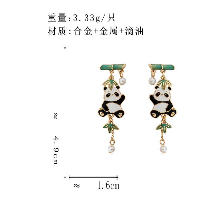 BJ6899原創設計一字竹節萌趣小熊猫S925銀針耳釘2023.06.09