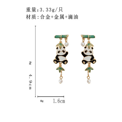 BJ6899原創設計一字竹節萌趣小熊猫S925銀針耳釘2023.06.09