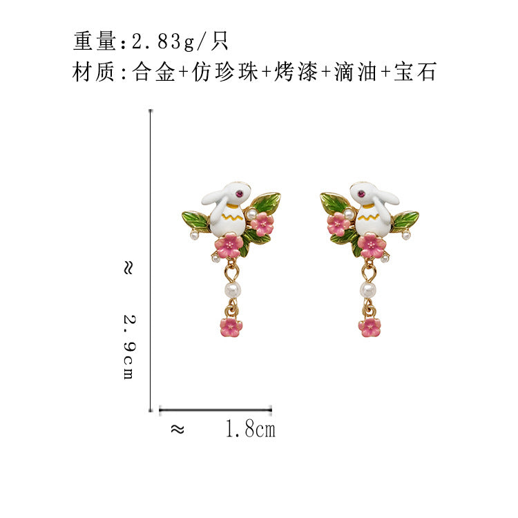 BD7729原創ins風粉色花朵少女感兔子S925銀針耳釘2024.12.03