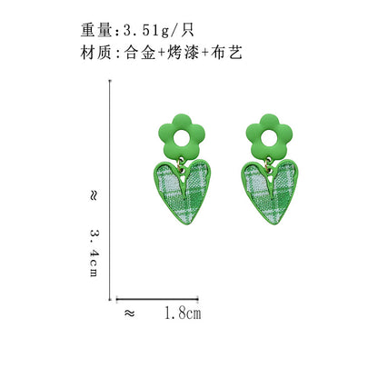 BK7149原創設計清新綠色布藝格子愛心S925銀針耳釘2023.07.07