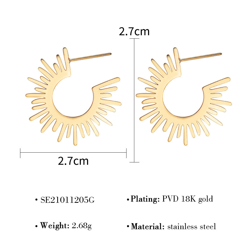 GJ1172法式INS風度假扇形鈦鋼18K金耳飾環2024.06.07