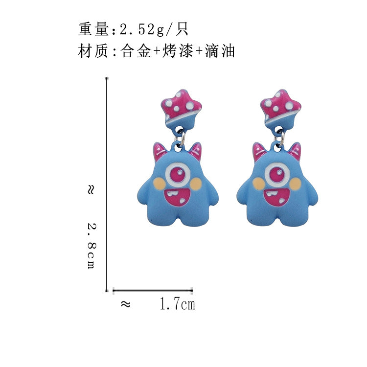 BS7273原創萌趣可愛卡通小怪獸S925銀針耳釘2023.09.26