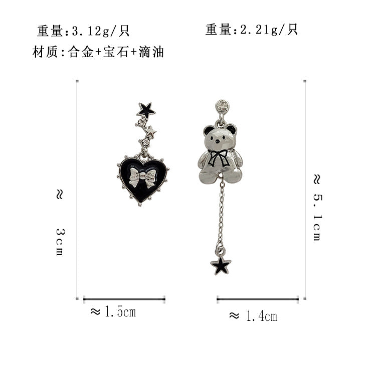 BM5217自主設計甜酷愛心星星個性金屬小熊不對稱S925銀針耳釘2023.05.19