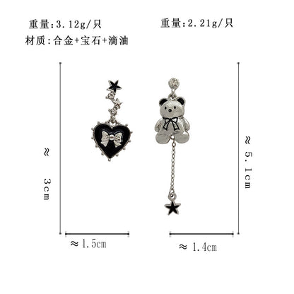 BM5217自主設計甜酷愛心星星個性金屬小熊不對稱S925銀針耳釘2023.05.19