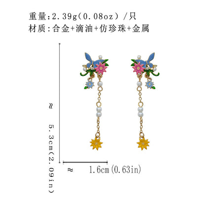 EK7644原創珍珠撞色蝴蝶花朵S925銀針耳釘2024.08.02