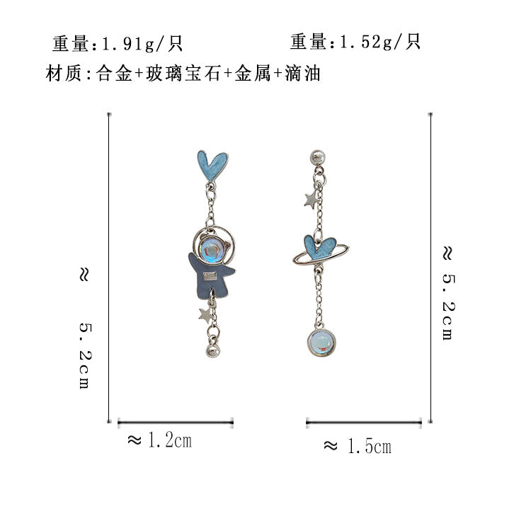 BA5620自主設計甜酷愛心太空小熊S925銀針耳釘2023.08.15