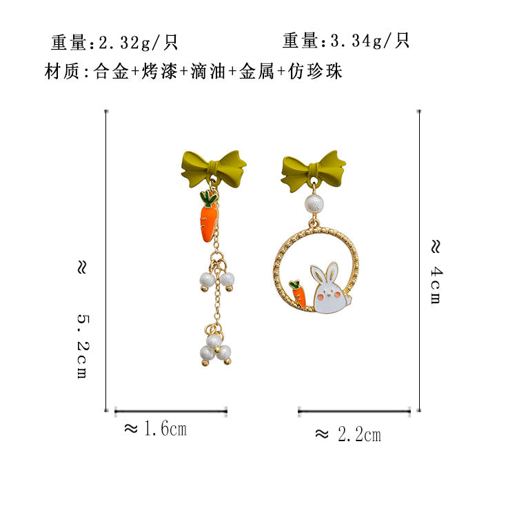 BK5141自主設計蝴蝶結珍珠兔子胡蘿蔔S925銀針耳釘2023.07.07