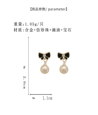 BH7470法式復古珍珠小香風蝴蝶結S925銀針耳釘2024.01.09