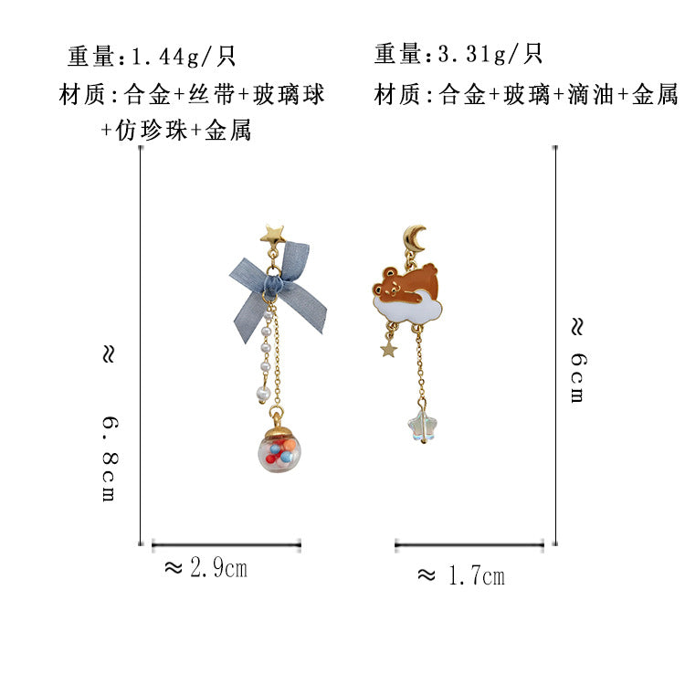 BK5159自主設計針卡通蝴蝶結小熊S925銀耳飾2023.07.04