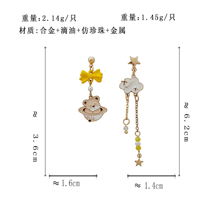 BJ5957自主設計雲朵小熊長款S925銀針耳釘2023.06.16