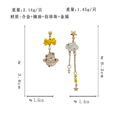 BJ5957自主設計雲朵小熊長款S925銀針耳釘2023.06.16