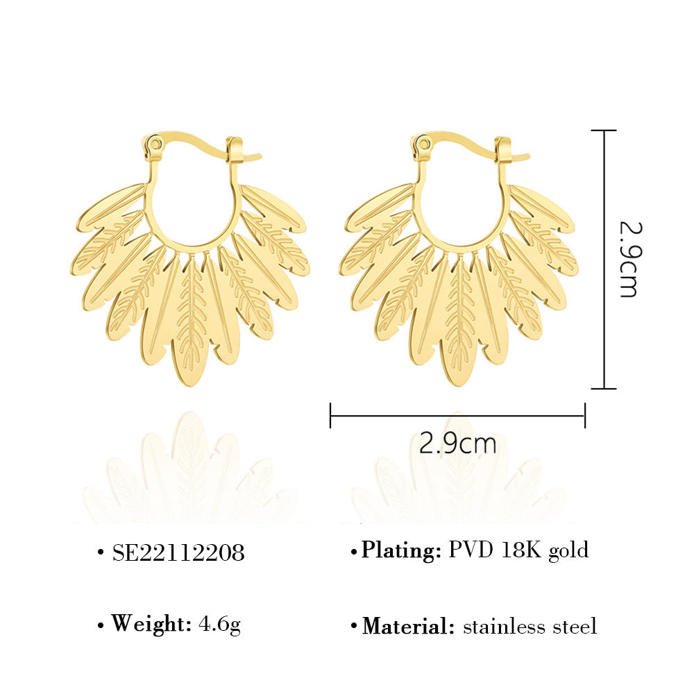 GJ1172法式INS風度假扇形鈦鋼18K金耳飾環2024.06.07