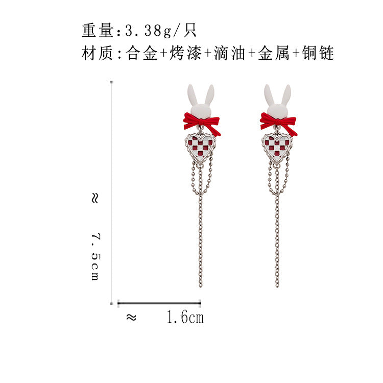 BS7275原創趣味可愛白兔格子愛心S925銀針耳釘2023.09.26