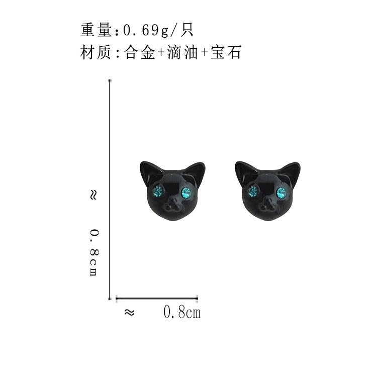 BS6337簡約個性黑色猫咪S925銀針耳釘2023.09.05