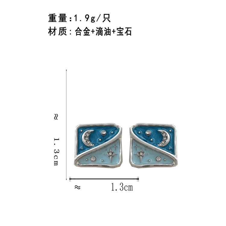 BD7734原創方形撞色星月設計S925銀針耳釘2024.12.03