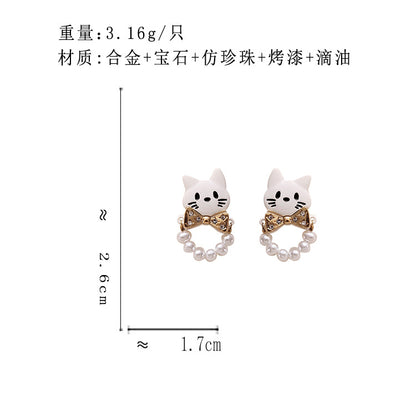 BD7334原創氣質珍珠萌趣可愛猫咪S925銀針耳釘2023.12.08