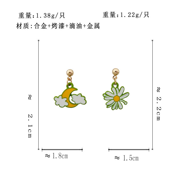 BK6023自主設計清新小皺菊不對稱S925銀針耳釘2023.07.18