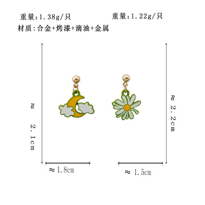 BK6023自主設計清新小皺菊不對稱S925銀針耳釘2023.07.18