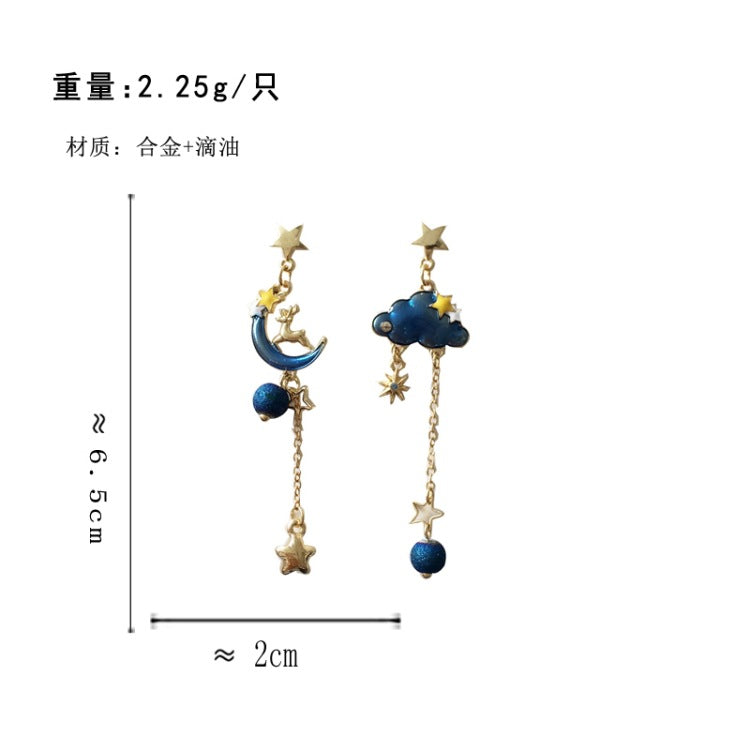 BO1238自主設計藍色雲朵長款星月耳釘2023.10.03