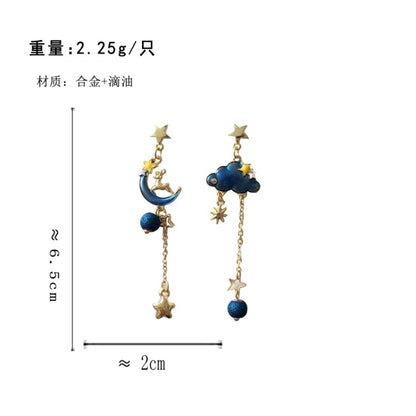 BO1238自主設計藍色雲朵長款星月耳釘2023.10.03