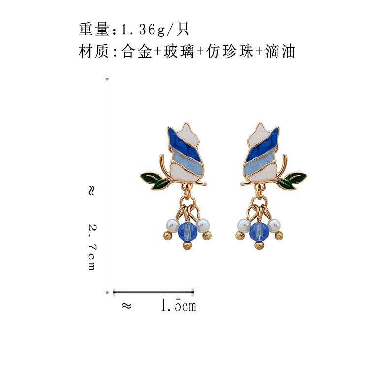 BM5955自主設計短款仿珍珠猫咪S925銀針耳釘2023.05.26