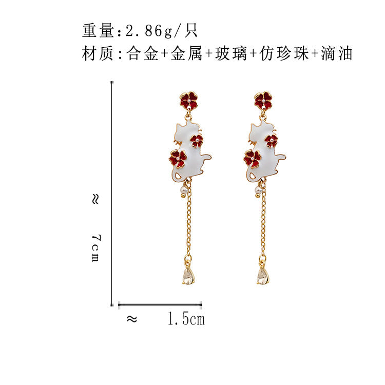 BM6389原創設計S925銀針珍珠流蘇花朵猫咪耳釘2023.05.16