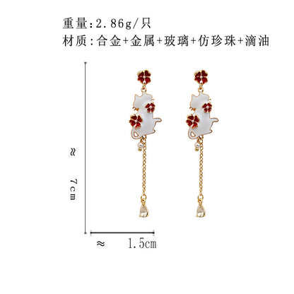 BM6389原創設計S925銀針珍珠流蘇花朵猫咪耳釘2023.05.16