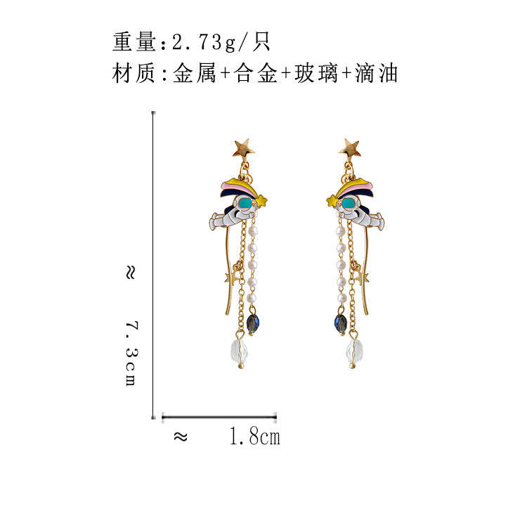 BA5565自主設計長款太空人珍珠S925銀針耳釘2023.08.08