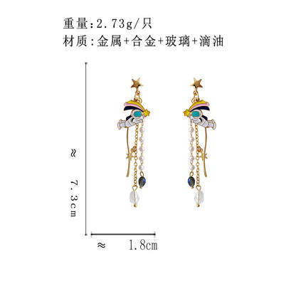 BA5565自主設計長款太空人珍珠S925銀針耳釘2023.08.08