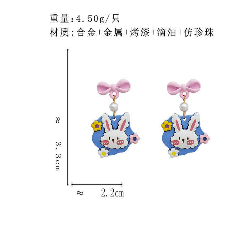 BM6894原創設計S925銀針小白兔花朵粉色蝴蝶結耳飾2023.05.12