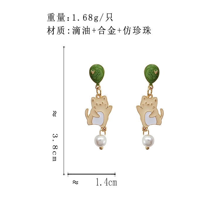 BM5468自主設計可愛珍珠小猫咪S925銀針耳環2023.05.23