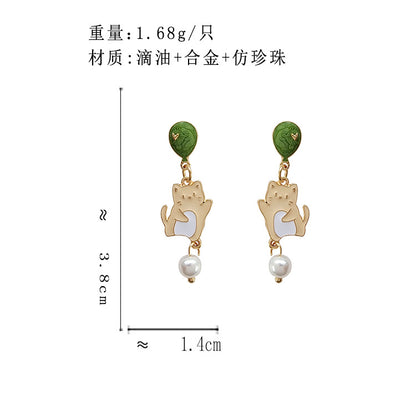 BM5468自主設計可愛珍珠小猫咪S925銀針耳環2023.05.23