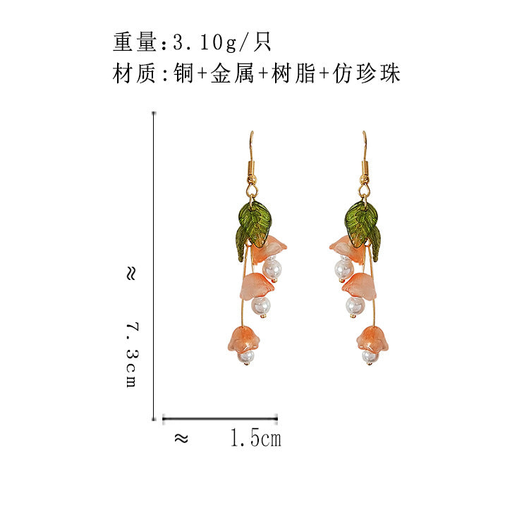 BS5556長款氣質粉色鈴鐺花朵耳鉤2023.09.05