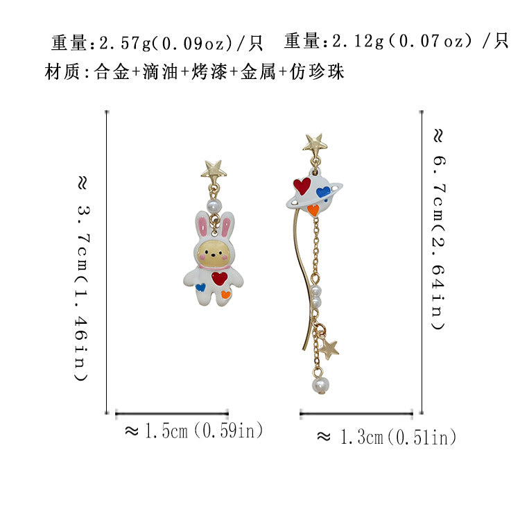 BA7670原創趣味撞色卡通兔子星球S925銀針耳釘2024.08.09