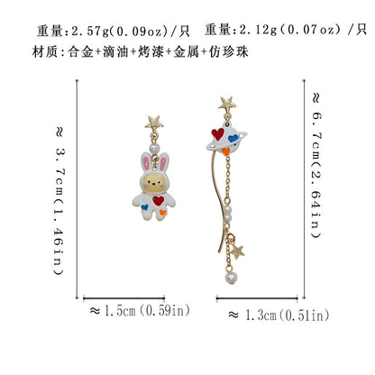 BA7670原創趣味撞色卡通兔子星球S925銀針耳釘2024.08.09