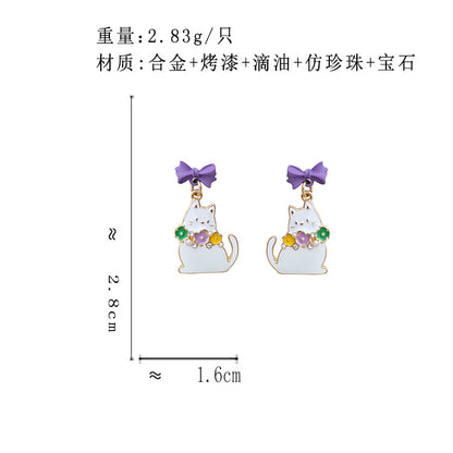 BK7160原創設計萌趣小猫咪蝴蝶結S925銀針耳釘2023.07.18