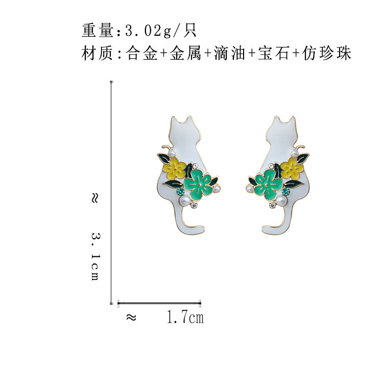 BM6903原創設計S925銀針撞色花朵猫咪耳環2023.05.12