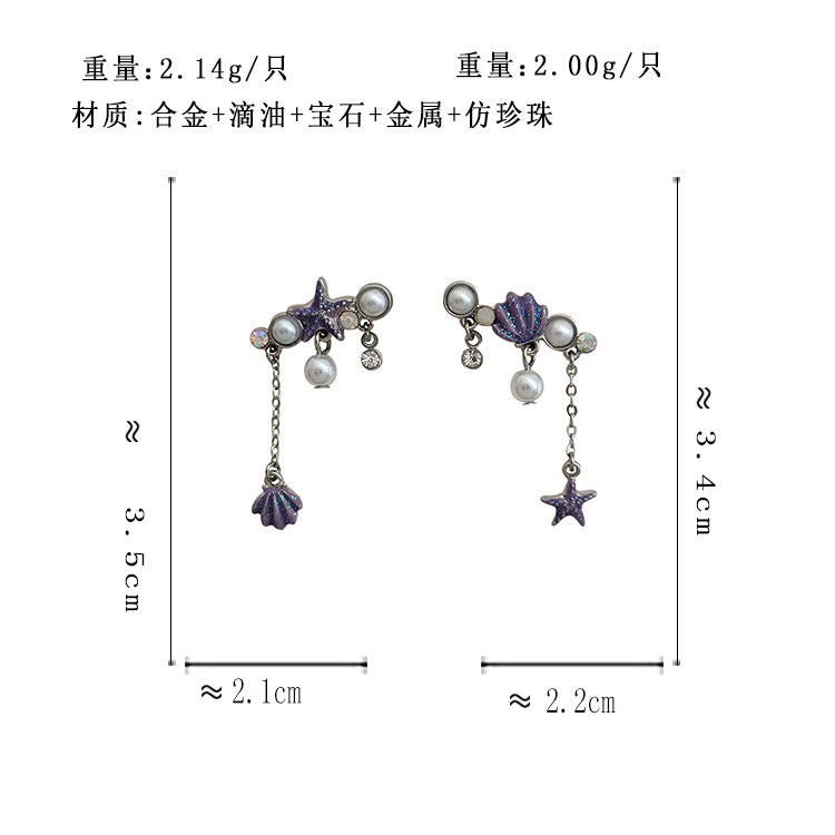 BM6818原創設計S925銀針不對稱流蘇星空貝殼珍珠耳釘2023.05.12