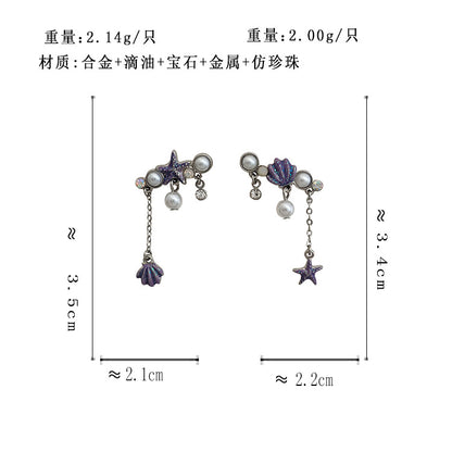 BM6818原創設計S925銀針不對稱流蘇星空貝殼珍珠耳釘2023.05.12