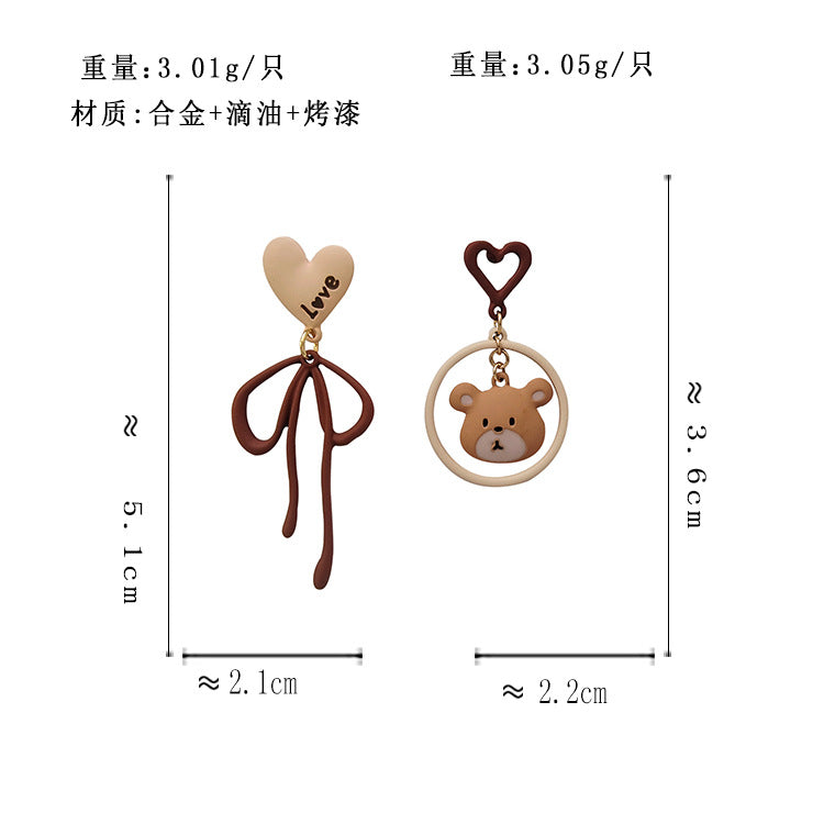 BJ5977自主設計萌趣可愛卡通撞色小熊愛心S925銀針耳釘2023.06.20