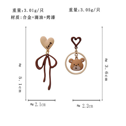 BJ5977自主設計萌趣可愛卡通撞色小熊愛心S925銀針耳釘2023.06.20