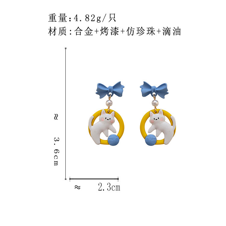 BM5860自主設計蝴蝶結仿珍珠愛猫咪S925銀針耳釘2023.05.19