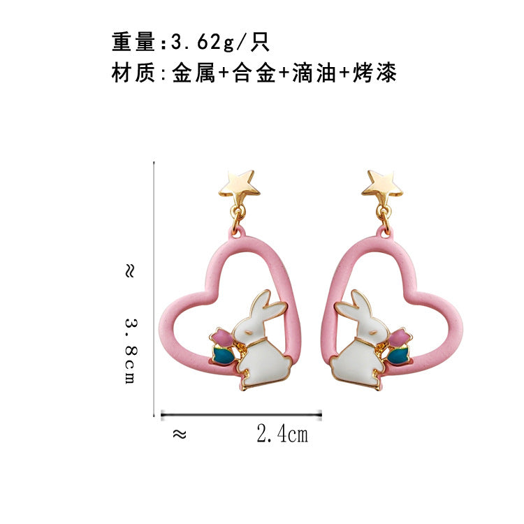 BM6624原創設計S925銀針粉色鏤空愛心小兔子撞色鬱金香耳釘2023.05.12